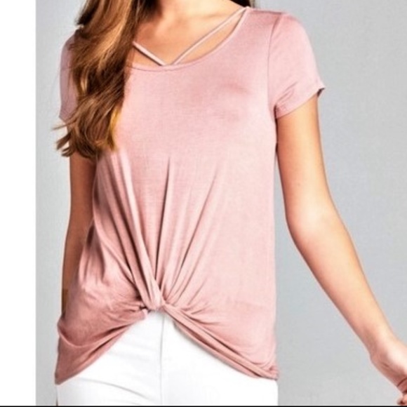 Couture Gypsy Tops - Blush Cross Neck Twist Front Top!